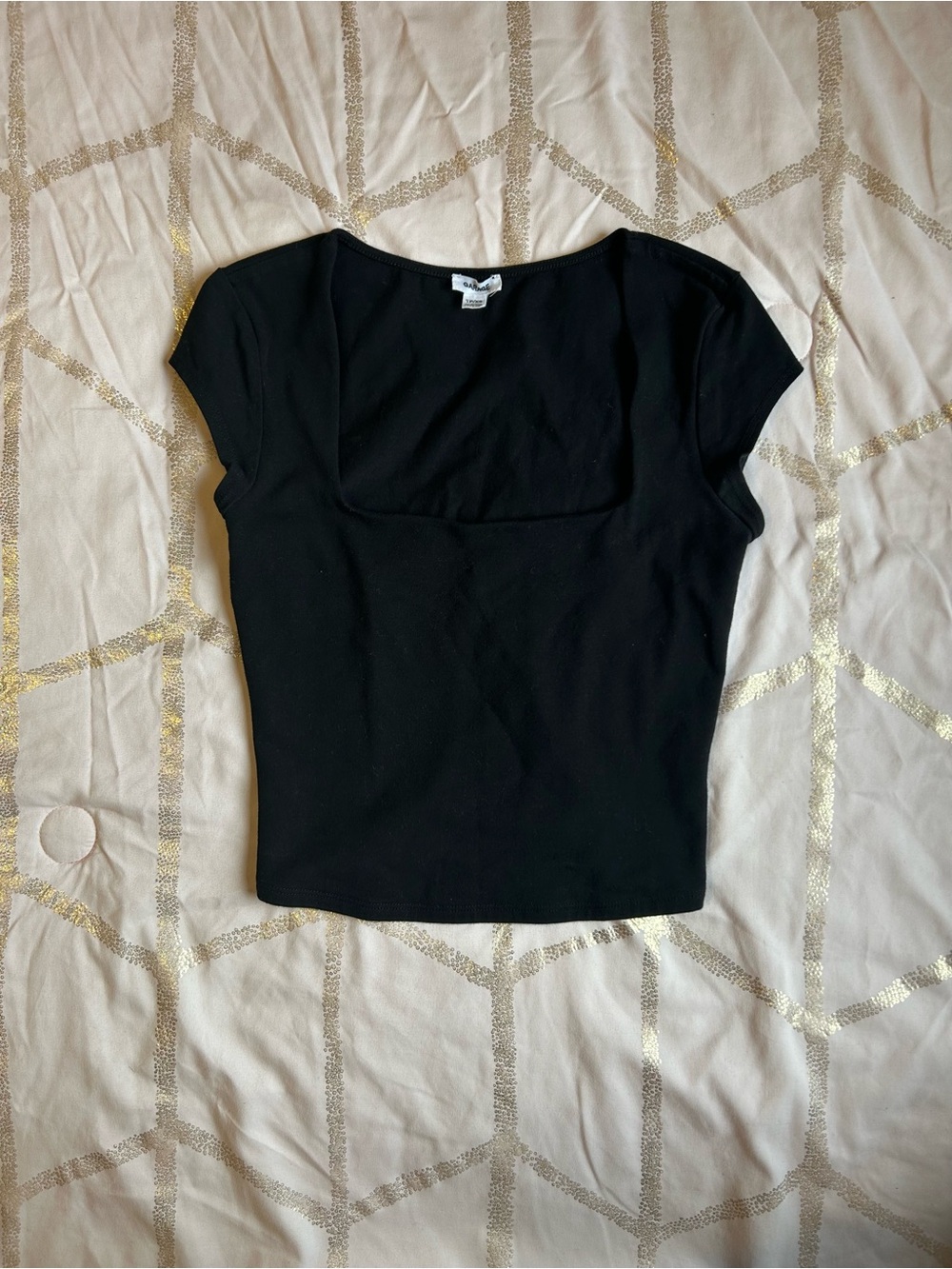 Garage Black Square-Neck Short Sleeve Top